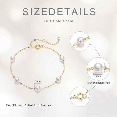 14K Gold Pearl Bracelet for Women,Lip Chain Pearls Link Bracelets Anniversary Christmas Mother’s Day Jewelry Gift for Mom Wife Her in Kuwait