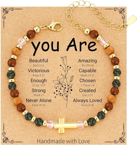 Inspirational Gifts for Women Healing Natural Stone Christian Cross 14K Gold Plated Bracelets Thinking of You Get Well Soon Birthday Gifts for Friends Women in Saudi Arabia