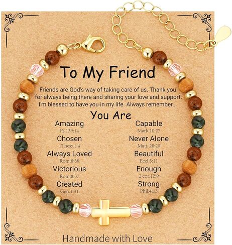 Inspirational Gifts for Women Healing Natural Stone Christian Cross 14K Gold Plated Bracelets Thinking of You Get Well Soon Birthday Gifts for Friends Women in Saudi Arabia
