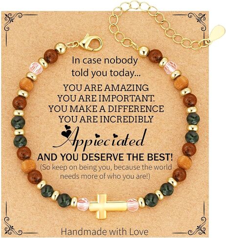 Inspirational Gifts for Women Healing Natural Stone Christian Cross 14K Gold Plated Bracelets Thinking of You Get Well Soon Birthday Gifts for Friends Women in Saudi Arabia