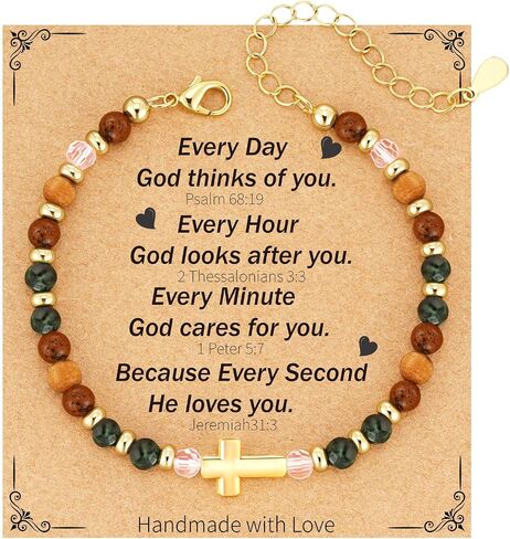 Inspirational Gifts for Women Healing Natural Stone Christian Cross 14K Gold Plated Bracelets Thinking of You Get Well Soon Birthday Gifts for Friends Women in Saudi Arabia