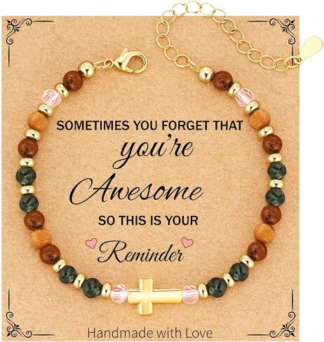 Inspirational Gifts for Women Healing Natural Stone Christian Cross 14K Gold Plated Bracelets Thinking of You Get Well Soon Birthday Gifts for Friends Women in Saudi Arabia