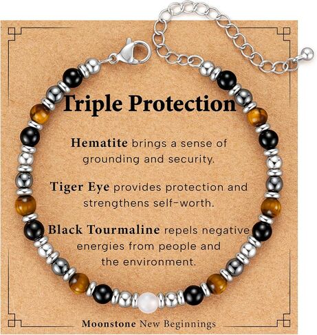 Zocomi Natural Healing Crystal Bracelet for Women, Anxiety Relief Triple Protection 7 Chakras Jewelry Gift for Friends Daughter Mom 6.5+2 Inches in Saudi Arabia