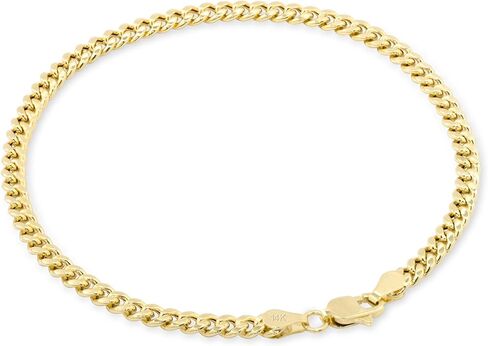 سوار سلسلة Nuragold 14k من الذهب الأصفر الحقيقي Miami Cuban Link 4 مم (7 "-9") مجوهرات إيطالية للرجال والنساء in Kuwait