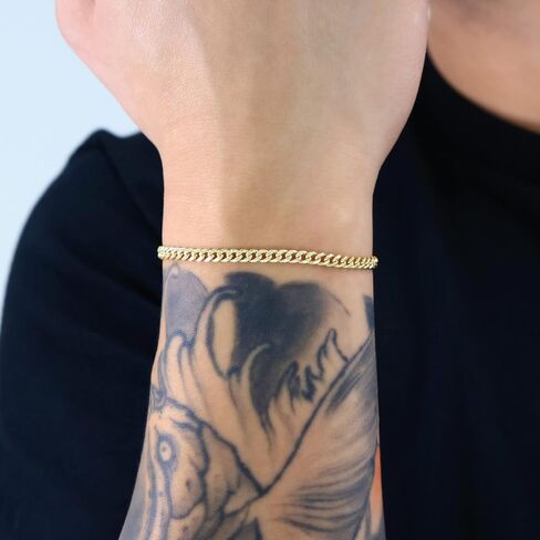 سوار سلسلة Nuragold 14k من الذهب الأصفر الحقيقي Miami Cuban Link 4 مم (7 "-9") مجوهرات إيطالية للرجال والنساء in Kuwait