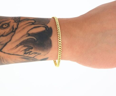 سوار سلسلة Nuragold 14k من الذهب الأصفر الحقيقي Miami Cuban Link 4 مم (7 "-9") مجوهرات إيطالية للرجال والنساء in Kuwait