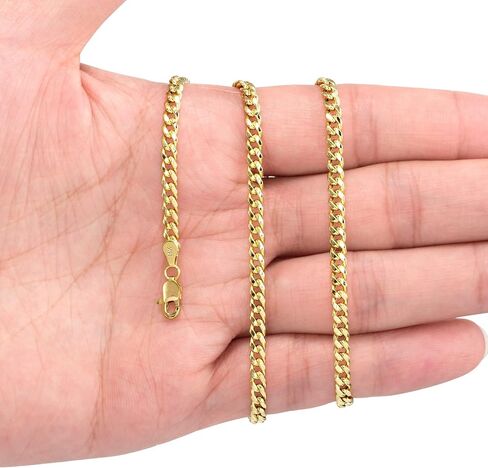 سوار سلسلة Nuragold 14k من الذهب الأصفر الحقيقي Miami Cuban Link 4 مم (7 "-9") مجوهرات إيطالية للرجال والنساء in Kuwait