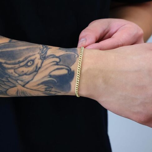 سوار سلسلة Nuragold 14k من الذهب الأصفر الحقيقي Miami Cuban Link 4 مم (7 "-9") مجوهرات إيطالية للرجال والنساء in Kuwait