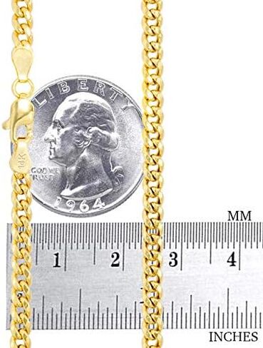 سوار سلسلة Nuragold 14k من الذهب الأصفر الحقيقي Miami Cuban Link 4 مم (7 "-9") مجوهرات إيطالية للرجال والنساء in Kuwait
