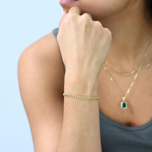 سوار سلسلة Nuragold 14k من الذهب الأصفر الحقيقي Miami Cuban Link 4 مم (7 "-9") مجوهرات إيطالية للرجال والنساء in Kuwait