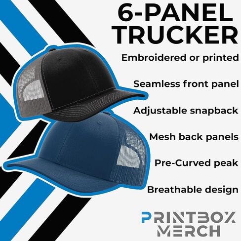 Custom 6-Panel Trucker Cap, Embroidered or Printed Logo, Adjustable Snapback, Unisex Adult Workwear Hat PMFG in Saudi Arabia