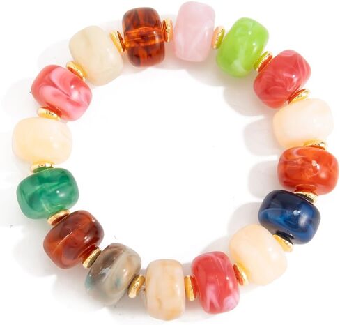 Colorful Chunky Beaded Bracelet for Women Multicolor Acrylic Resin Beads Bracelet Boho Statement Chunky Bracelet Summer Vacation Jewelry in Kuwait