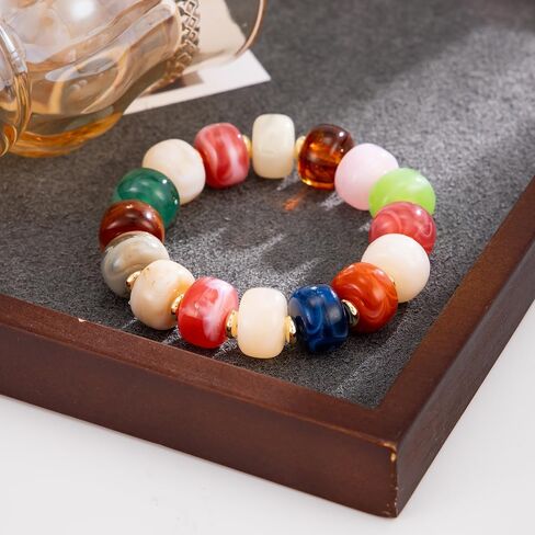 Colorful Chunky Beaded Bracelet for Women Multicolor Acrylic Resin Beads Bracelet Boho Statement Chunky Bracelet Summer Vacation Jewelry in Kuwait