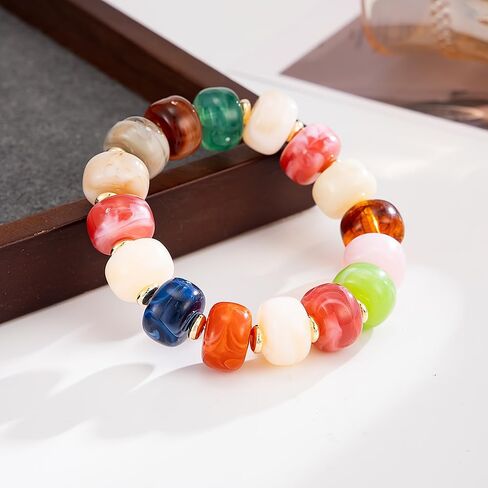 Colorful Chunky Beaded Bracelet for Women Multicolor Acrylic Resin Beads Bracelet Boho Statement Chunky Bracelet Summer Vacation Jewelry in Kuwait