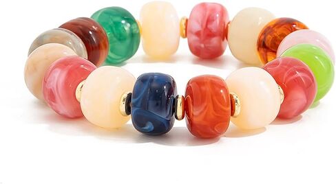 Colorful Chunky Beaded Bracelet for Women Multicolor Acrylic Resin Beads Bracelet Boho Statement Chunky Bracelet Summer Vacation Jewelry in Kuwait