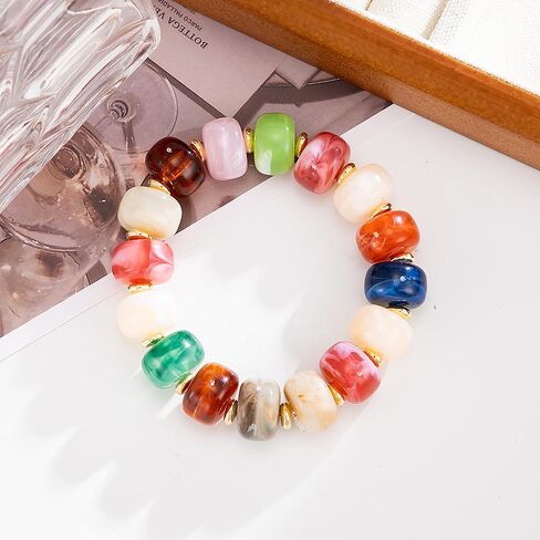 Colorful Chunky Beaded Bracelet for Women Multicolor Acrylic Resin Beads Bracelet Boho Statement Chunky Bracelet Summer Vacation Jewelry in Kuwait