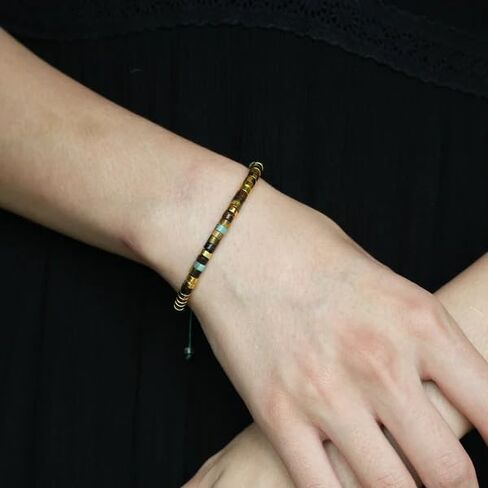 'Fuck It and Begin Again' Morse code Bracelet, Adjustable Courage Power Morse Code Bracelets for Women, Natural Tiger Eye African Turquoise Stackable Bead Wrap Bracelets With Hidden Message in Kuwait