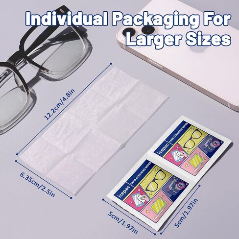 300 Count Lens Wipes for Eyeglasses, Eyeglass Lens Cleaning Wipes Pre-moistened Individually Wrapped Sracth-Free Streak-Free Eye Glasses Cleaner Wipes for Sunglass, Camera Lens, Goggles in Kuwait