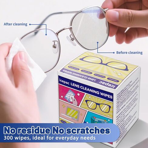 300 Count Lens Wipes for Eyeglasses, Eyeglass Lens Cleaning Wipes Pre-moistened Individually Wrapped Sracth-Free Streak-Free Eye Glasses Cleaner Wipes for Sunglass, Camera Lens, Goggles in Kuwait