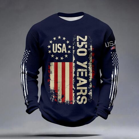 250th Anniversary USA Shirt for Men Long Sleeve Crew&Button Down Neck Waffle Cotton Knit Loose Breathable Polo Shirt in Saudi Arabia