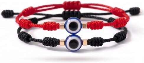 AZUREVA Evil Eye Bracelet for Women Men – 2Pcs Red String 7 Knot Kabbalah Protection, Adjustable Couple Matching Bracelet Set, Lucky Charm Spiritual Gift with Meaning Card in Kuwait