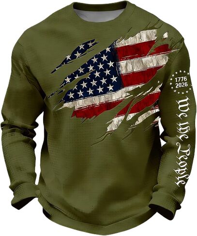 250th Anniversary USA Shirt for Men Long Sleeve Crew&Button Down Neck Waffle Cotton Knit Loose Breathable Polo Shirt in Saudi Arabia