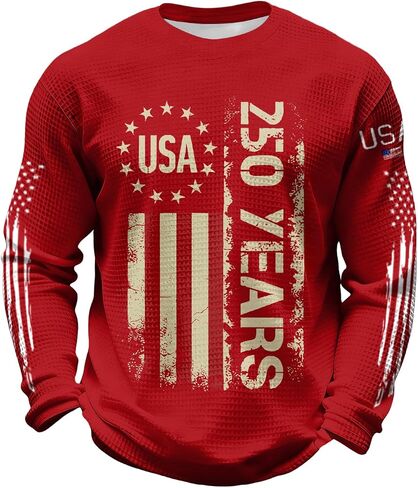 250th Anniversary USA Shirt for Men Long Sleeve Crew&Button Down Neck Waffle Cotton Knit Loose Breathable Polo Shirt in Saudi Arabia