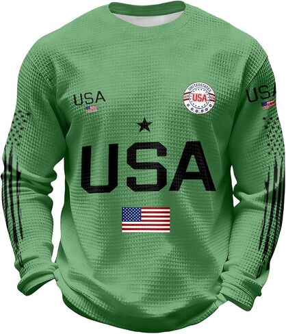 250th Anniversary USA Shirt for Men Long Sleeve Crew&Button Down Neck Waffle Cotton Knit Loose Breathable Polo Shirt in Saudi Arabia
