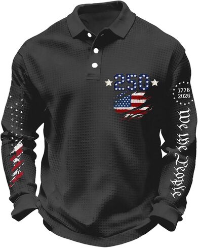 250th Anniversary USA Shirt for Men Long Sleeve Crew&Button Down Neck Waffle Cotton Knit Loose Breathable Polo Shirt in Saudi Arabia