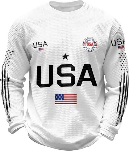 250th Anniversary USA Shirt for Men Long Sleeve Crew&Button Down Neck Waffle Cotton Knit Loose Breathable Polo Shirt in Saudi Arabia