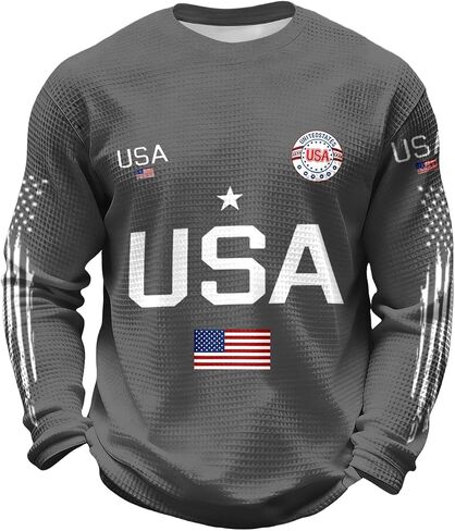 250th Anniversary USA Shirt for Men Long Sleeve Crew&Button Down Neck Waffle Cotton Knit Loose Breathable Polo Shirt in Saudi Arabia