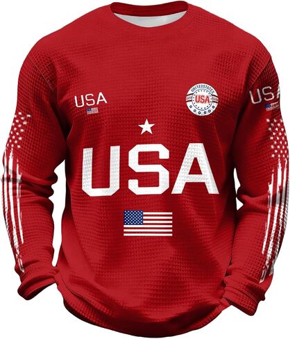 250th Anniversary USA Shirt for Men Long Sleeve Crew&Button Down Neck Waffle Cotton Knit Loose Breathable Polo Shirt in Saudi Arabia
