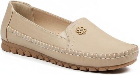 Women's Casual Faux Leather Loafers, Comfort Flat Slip-On Moccasins with Flower Accents & Non-Slip Sole for Spring Daily Walking (Plus Size) in Kuwait