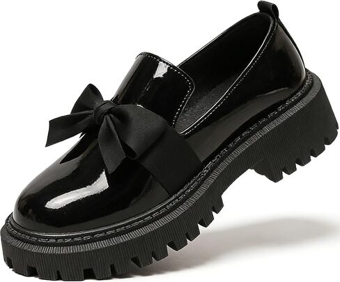 Women's Patent Leather Penny Platform Loafers with Bow Elegant Round Toe Lug Sole Non-Slip Chunky Heel Casual Dress Shoes for Business Office Work Everyday Wear in Saudi Arabia