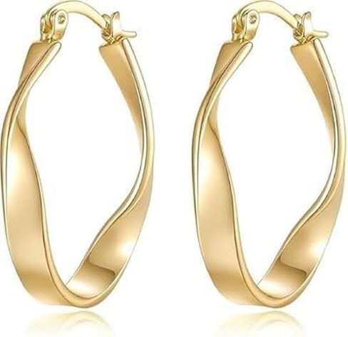 14K Gold Hoop Earrings for Women Trendy Thick Twisted Hoops Earring Fine Weave Design 14K Gold Earrings for Womens Earring Jewelry for Women 30MM in Saudi Arabia