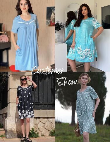 Ekouaer Zipper Robes for Women Short Sleeve Bathrobes Lace Lightweight House Coat Soft Zip Up Nightgowns with Pockets in Saudi Arabia