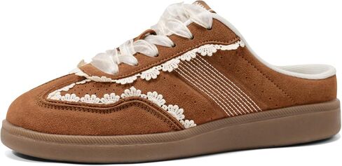 LUCKY STEP Women's Slip-On Backless Sneaker Mules Organza Ribbon Decorative Lace-Up Casual Retro Casual Shoes in Kuwait