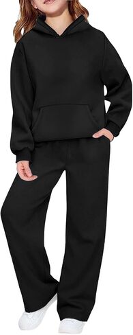 Moonker Youth Unisex 2 Piece Sweatsuit Athletic Tracksuit Outfits Girls Boys Preppy Trendy Hoodie Baggy Wide Leg Sweatpants in Saudi Arabia