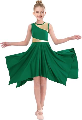 Girls Praise Dance Dress Asymmetrical Overlays Liturgical Worship Dress Irregular Hem Lyrical Dancewear in Kuwait
