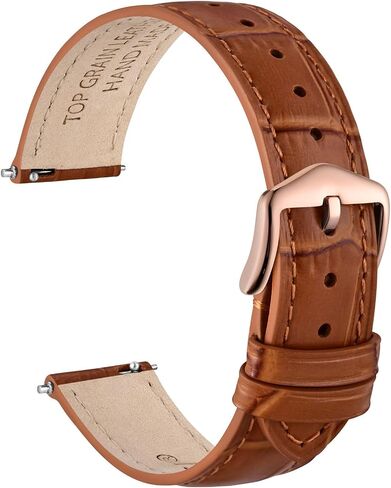 WOCCI Alligator Embossed Leather Watch Band for Women, Top Grain Leather, Stainless Steel Mirror Polished Buckle, Band Width 12mm 14mm 16mm 18mm 20mm in Kuwait