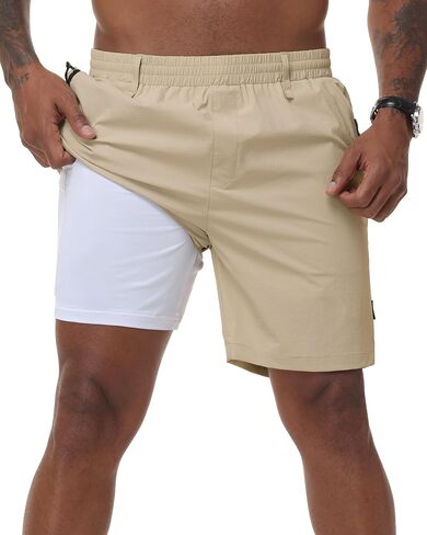 ZKMAN Men's 2 in 1 Hybrid Casual Shorts, Built-in Ultra Comfort Liner, Lightweight Stretch Golf Beach Daily Active Wear in Kuwait