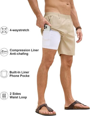 ZKMAN Men's 2 in 1 Hybrid Casual Shorts, Built-in Ultra Comfort Liner, Lightweight Stretch Golf Beach Daily Active Wear in Kuwait