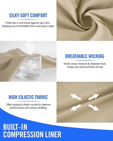 ZKMAN Men's 2 in 1 Hybrid Casual Shorts, Built-in Ultra Comfort Liner, Lightweight Stretch Golf Beach Daily Active Wear in Kuwait