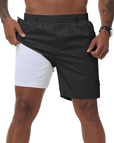 ZKMAN Men's 2 in 1 Hybrid Casual Shorts, Built-in Ultra Comfort Liner, Lightweight Stretch Golf Beach Daily Active Wear in Kuwait