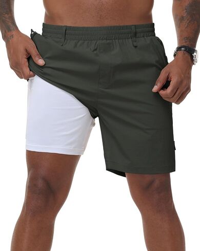 ZKMAN Men's 2 in 1 Hybrid Casual Shorts, Built-in Ultra Comfort Liner, Lightweight Stretch Golf Beach Daily Active Wear in Kuwait
