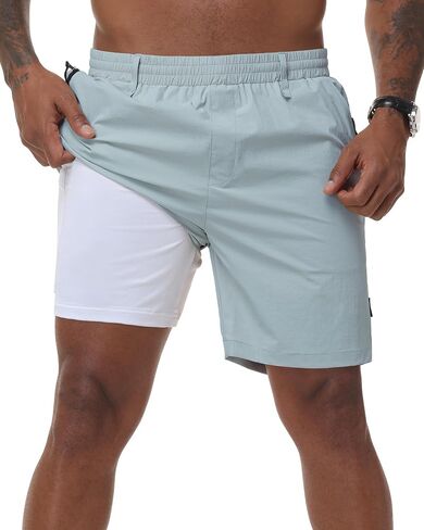 ZKMAN Men's 2 in 1 Hybrid Casual Shorts, Built-in Ultra Comfort Liner, Lightweight Stretch Golf Beach Daily Active Wear in Kuwait