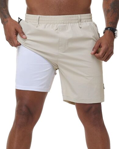 ZKMAN Men's 2 in 1 Hybrid Casual Shorts, Built-in Ultra Comfort Liner, Lightweight Stretch Golf Beach Daily Active Wear in Kuwait