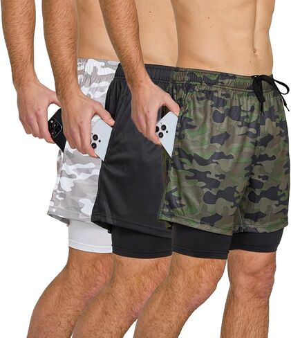 Ultra Performance Mens 2 in 1 Athletic Running Shorts 3 Pk Mens Workout Gym Compression Shorts for Men with Pockets 5" Inseam in Kuwait
