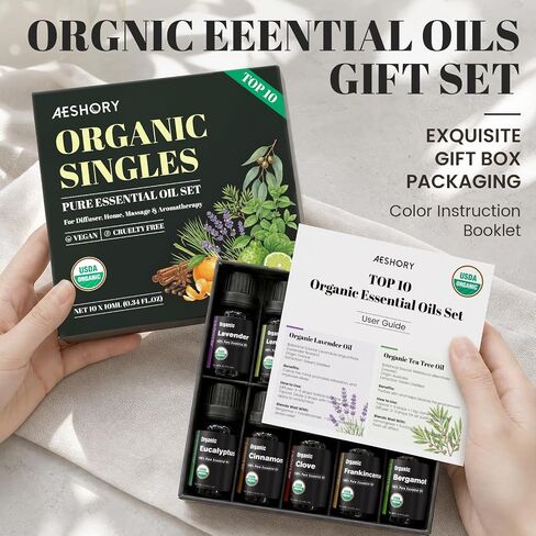 Organic Essential Oils Gift Set, Top 10x10ML-100% Pure Natural Aromatherapy for Diffusers, Humidifiers, Candle Making, Peppermint, Tea Tree, Lavender, Frankincense, Lemongrass, Eucalyptus & More in Saudi Arabia