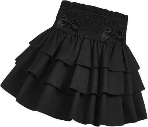 Girls Layered Pleated Short Skirt Tiered Ruffled Skirts High Waisted Mini Cake Skirts Kids Sweet for 8-12Y in Saudi Arabia